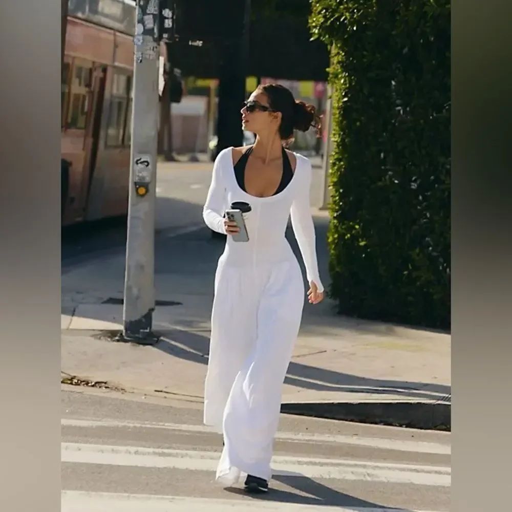 FREE PEOPLE Hot Shot Wide Leg Onesie - White Jumpsuit Size Large